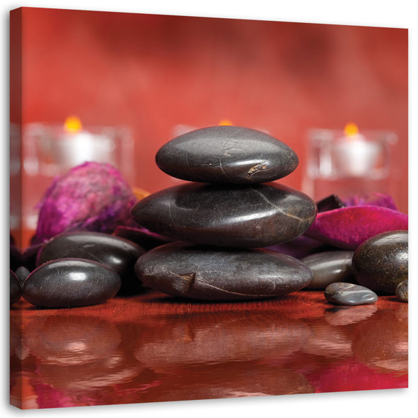 Ebern Designs Leinwandbild Black Zen Stones On Red Background Wayfair De